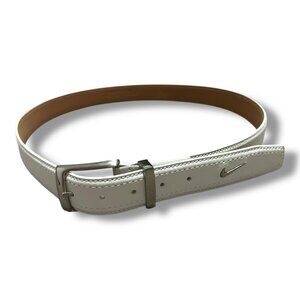 Nike Golf White Leather Belt Men's Size Large/XL Silver Buckle Logo Swoosh